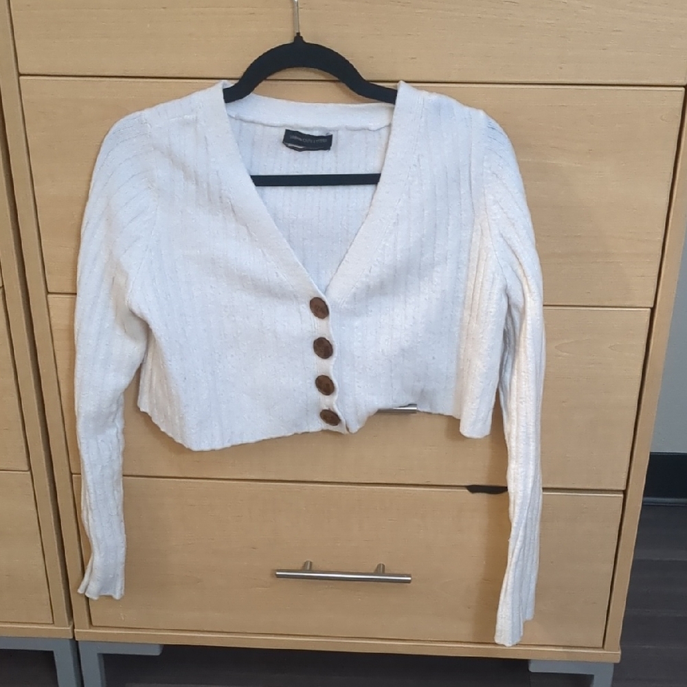 Urban Outfitters White Knit Cardigan with Brown Accents